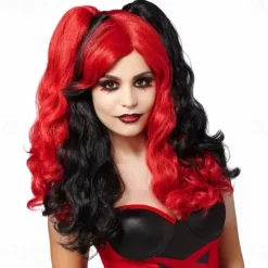 Red and Black Jester Wig Halloween Cosplay Party Wigs