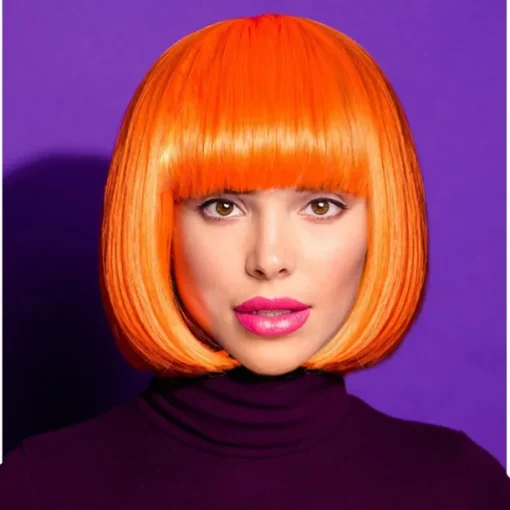 Red Bob Wig With Bangs 12 Inch Short Synthetic Fiber Bob Wigs for Women Short Bob Wigs and Halloween Cosplay Bob Wig