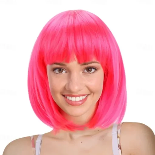 Red Bob Wig With Bangs 12 Inch Short Synthetic Fiber Bob Wigs for Women Short Bob Wigs and Halloween Cosplay Bob Wig