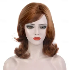 Red Long 60s Wigs for Women Natural Synthetic Hair Wig Auburn 50s 60s 70s Cosplay Daily Work Costume Party Halloween Wigs