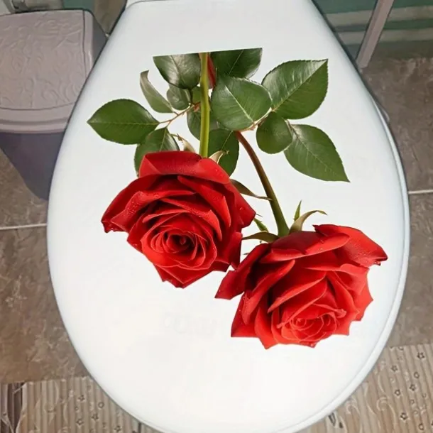 Red Rose Romantic Toilet Sticker, Bathroom Toilet Seat Decorative Sticker, Bathroom Decorative Wall Sticker, Bathroom Decoration, Home Decoration