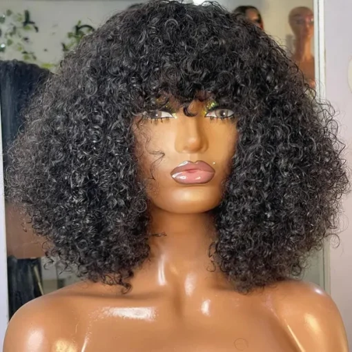 Remy Human Hair Wig Medium Length Loose Wave With Bangs Natural Color Natural Black Machine Made Vietnamese Hair Women's Black 10 inch 12 inch 14 inch Valentine's Day Daily Wear Birthday