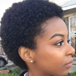 Remy Human Hair Wig Pixie Cut For Black Women Short Afro Curly Brazilian Hair Cheap Wig Human Hair Capless Wig Natural Black #1B For Daily Party