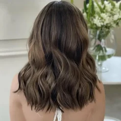 Remy Human Hair 5x5 Closure 13x4 Lace Front Wig Short Bob Brazilian Hair Wavy Light Brown Wig 130% 150% Density Highlighted / Balayage Hair Natural Hairline Glueless Pre-Plucked For Women wigs for