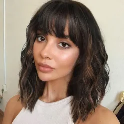 Remy Human Hair 5x5 Closure 13x4 Lace Front Wig With Bangs Brazilian Hair Natural Wave Brown Multi-color Wig 130% 150% Density with Baby Hair Highlighted / Balayage Hair Glueless For Women Long Human