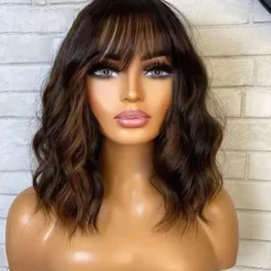 Remy Human Hair 5x5 Closure 13x4 Lace Front Wig With Bangs Brazilian Hair Natural Wave Brown Multi-color Wig 130% 150% Density with Baby Hair Highlighted / Balayage Hair Glueless For Women Long Human