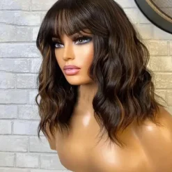 Remy Human Hair 5x5 Closure 13x4 Lace Front Wig With Bangs Brazilian Hair Natural Wave Brown Multi-color Wig 130% 150% Density with Baby Hair Highlighted / Balayage Hair Glueless For Women Long Human