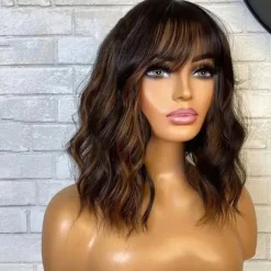 Remy Human Hair 5x5 Closure 13x4 Lace Front Wig With Bangs Brazilian Hair Natural Wave Brown Multi-color Wig 130% 150% Density with Baby Hair Highlighted / Balayage Hair Glueless For Women Long Human