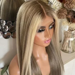 Remy Human Hair 13x4 Lace Front Wig Middle Part Brazilian Hair Silky Straight Multi-color Wig 130% 150% Density with Baby Hair Highlighted / Balayage Hair With Bleached Knots Pre-Plucked For Women