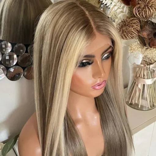 Remy Human Hair 13x4 Lace Front Wig Middle Part Brazilian Hair Silky Straight Multi-color Wig 130% 150% Density with Baby Hair Highlighted / Balayage Hair With Bleached Knots Pre-Plucked For Women