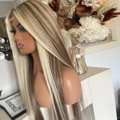 Remy Human Hair 13x4 Lace Front Wig Middle Part Brazilian Hair Silky Straight Multi-color Wig 130% 150% Density with Baby Hair Highlighted / Balayage Hair With Bleached Knots Pre-Plucked For Women