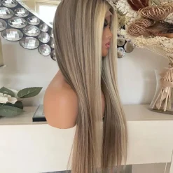 Remy Human Hair 13x4 Lace Front Wig Middle Part Brazilian Hair Silky Straight Multi-color Wig 130% 150% Density with Baby Hair Highlighted / Balayage Hair With Bleached Knots Pre-Plucked For Women