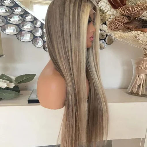 Remy Human Hair 13x4 Lace Front Wig Middle Part Brazilian Hair Silky Straight Multi-color Wig 130% 150% Density with Baby Hair Highlighted / Balayage Hair With Bleached Knots Pre-Plucked For Women