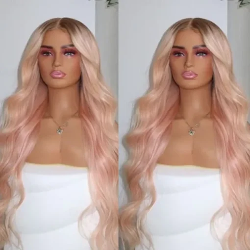 Remy Human Hair 13x4 Lace Front Wig Free Part Brazilian Hair Wavy Pink Wig 130% 150% Density Ombre Hair Natural Hairline Glueless Pre-Plucked For Women Long Human Hair Lace Wig