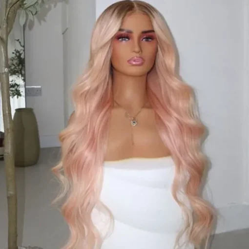 Remy Human Hair 13x4 Lace Front Wig Free Part Brazilian Hair Wavy Pink Wig 130% 150% Density Ombre Hair Natural Hairline Glueless Pre-Plucked For Women Long Human Hair Lace Wig