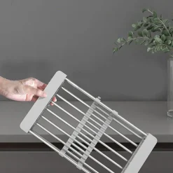 Retractable Dish Drying Rack Stainless Steel, Expandable Kitchen Strainer Drain Draining Basket Over the Sink Adjustable Armrest, Washing Bowl Shelf for Vegetable and Fruit