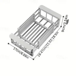 Retractable Dish Drying Rack Stainless Steel, Expandable Kitchen Strainer Drain Draining Basket Over the Sink Adjustable Armrest, Washing Bowl Shelf for Vegetable and Fruit