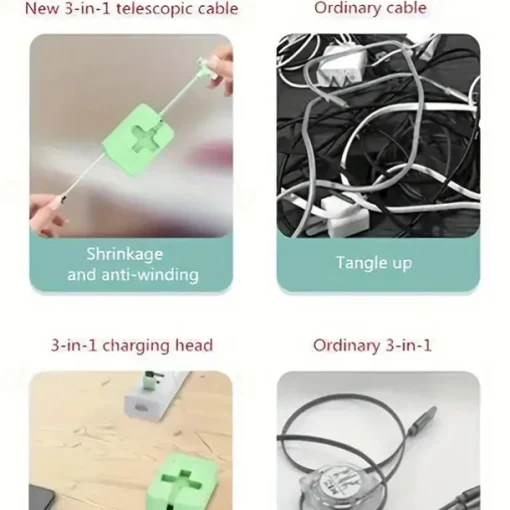 Retractable 3-in-1 Data Cable for Android Apple TYPE-C Charging Storage Cable