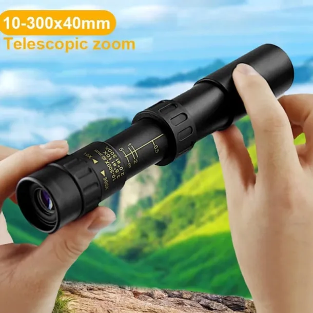 Retractable Monocular 10-300X40mm Long Range Mini with Zoom Magnification for Travel Hunting Camping and Outdoors