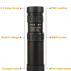 Retractable Monocular 10-300X40mm Long Range Mini with Zoom Magnification for Travel Hunting Camping and Outdoors