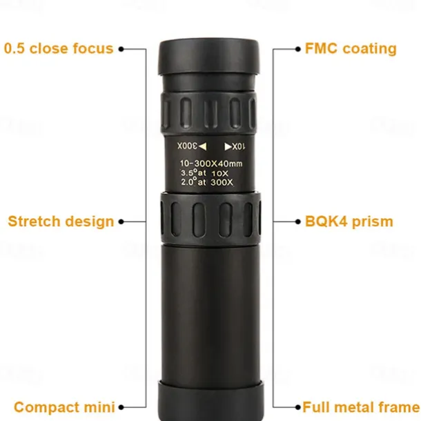 Retractable Monocular 10-300X40mm Long Range Mini with Zoom Magnification for Travel Hunting Camping and Outdoors