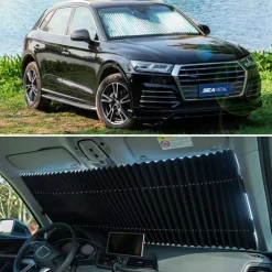 Retractable Windshield Sun Shade for Car Large Sun Visor Protector Blocks 99% UV Rays Sun-shading and Heat-Insulating Car Sun-shield Cover for Car Front Sunshade