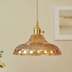 Retro Brass Glass Pendant Light Amber Thic Material Glass Chandelier Blown Glass Drop Ceiling Lights with Adjustable Cord