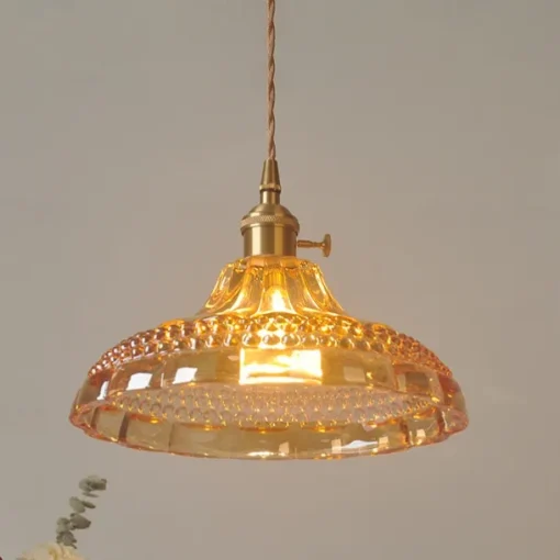 Retro Brass Glass Pendant Light Amber Thic Material Glass Chandelier Blown Glass Drop Ceiling Lights with Adjustable Cord