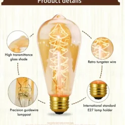 Retro Edison Bulb E27 220V 40W Light Bulb ST64 Filament Vintage Ampoule Incandescent Spiral Lamp