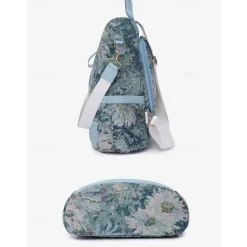 Retro Floral Fabric Backpack for Women – Bohemian Multi-Way Convertible Bag with Artistic Pattern, Great for Commuting, Shopping, or Weekend Outings