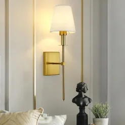 Retro Gold Wall Mounted Bedside Lamps Sconces Lighting Wall Lamps for Bedrooms with Fabric Shade for Bedroom Living Room Corridor Kitchen