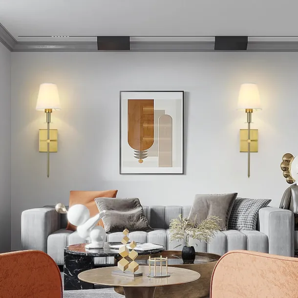 Retro Gold Wall Mounted Bedside Lamps Sconces Lighting Wall Lamps for Bedrooms with Fabric Shade for Bedroom Living Room Corridor Kitchen