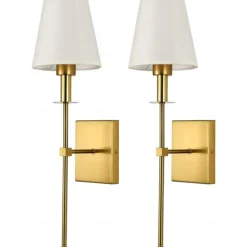 Retro Gold Wall Mounted Bedside Lamps Sconces Lighting Wall Lamps for Bedrooms with Fabric Shade for Bedroom Living Room Corridor Kitchen