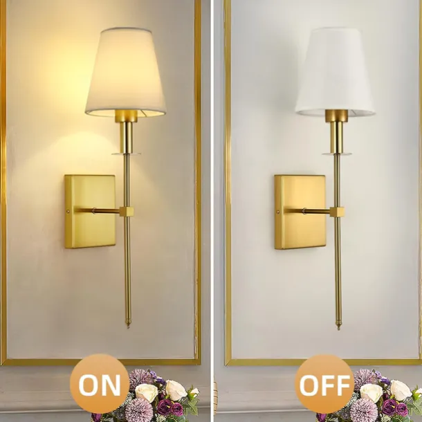 Retro Gold Wall Mounted Bedside Lamps Sconces Lighting Wall Lamps for Bedrooms with Fabric Shade for Bedroom Living Room Corridor Kitchen