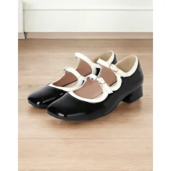 Retro Green Patent Leather Mary Jane Shoes – Women's Vintage Double-Strap Low Block Heels for Casual and Cosplay Wear
