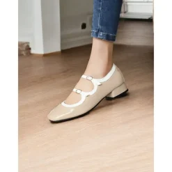 Retro Green Patent Leather Mary Jane Shoes – Women's Vintage Double-Strap Low Block Heels for Casual and Cosplay Wear