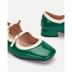Retro Green Patent Leather Mary Jane Shoes – Women's Vintage Double-Strap Low Block Heels for Casual and Cosplay Wear