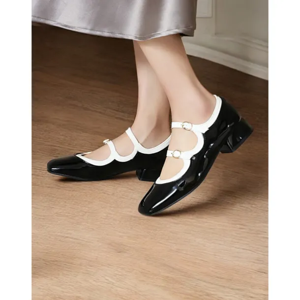 Retro Green Patent Leather Mary Jane Shoes – Women's Vintage Double-Strap Low Block Heels for Casual and Cosplay Wear