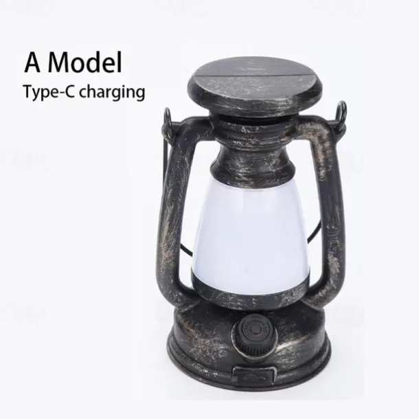 Retro Horse Lantern 3-Color LED Light Stepless Dimming Hanging Solar Rechargeable Outdoor Camping Light