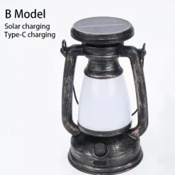 Retro Horse Lantern 3-Color LED Light Stepless Dimming Hanging Solar Rechargeable Outdoor Camping Light