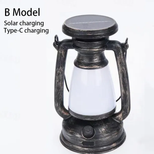 Retro Horse Lantern 3-Color LED Light Stepless Dimming Hanging Solar Rechargeable Outdoor Camping Light