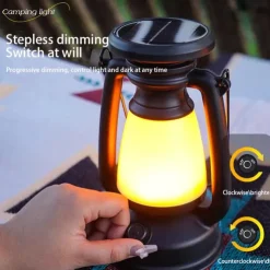 Retro Horse Lantern 3-Color LED Light Stepless Dimming Hanging Solar Rechargeable Outdoor Camping Light