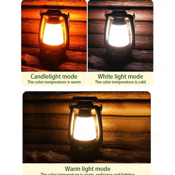 Retro Horse Lantern 3-Color LED Light Stepless Dimming Hanging Solar Rechargeable Outdoor Camping Light