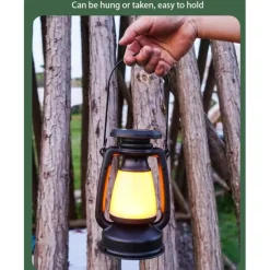 Retro Horse Lantern 3-Color LED Light Stepless Dimming Hanging Solar Rechargeable Outdoor Camping Light
