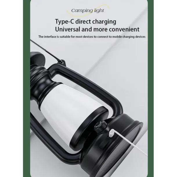 Retro Horse Lantern 3-Color LED Light Stepless Dimming Hanging Solar Rechargeable Outdoor Camping Light