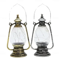 Retro Kerosene Lantern Light Christmas Decorations LED Copper Wire Lamp Creative Candle Lamp Home Decor Halloween Decoration Night Light Portable Lantern