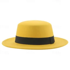 Retro Parent-Child British Style Black Flat Hat Woolen Hat Men And Women Performance Gentleman Hat Felt Hat Children's Performance Hat