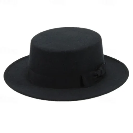 Retro Parent-Child British Style Black Flat Hat Woolen Hat Men And Women Performance Gentleman Hat Felt Hat Children's Performance Hat