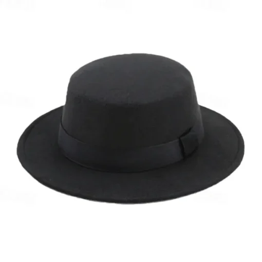 Retro Parent-Child British Style Black Flat Hat Woolen Hat Men And Women Performance Gentleman Hat Felt Hat Children's Performance Hat