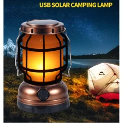 Retro Solar Camping Lights Portable Lantern Dimming Rechargeable LED Hanging Lights Power Bank Travel Tents Camp Supplies